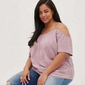 TORRID Women's Plus 3X Cold Shoulder Eyelet Sequin Blouse Top NWT Light Purple